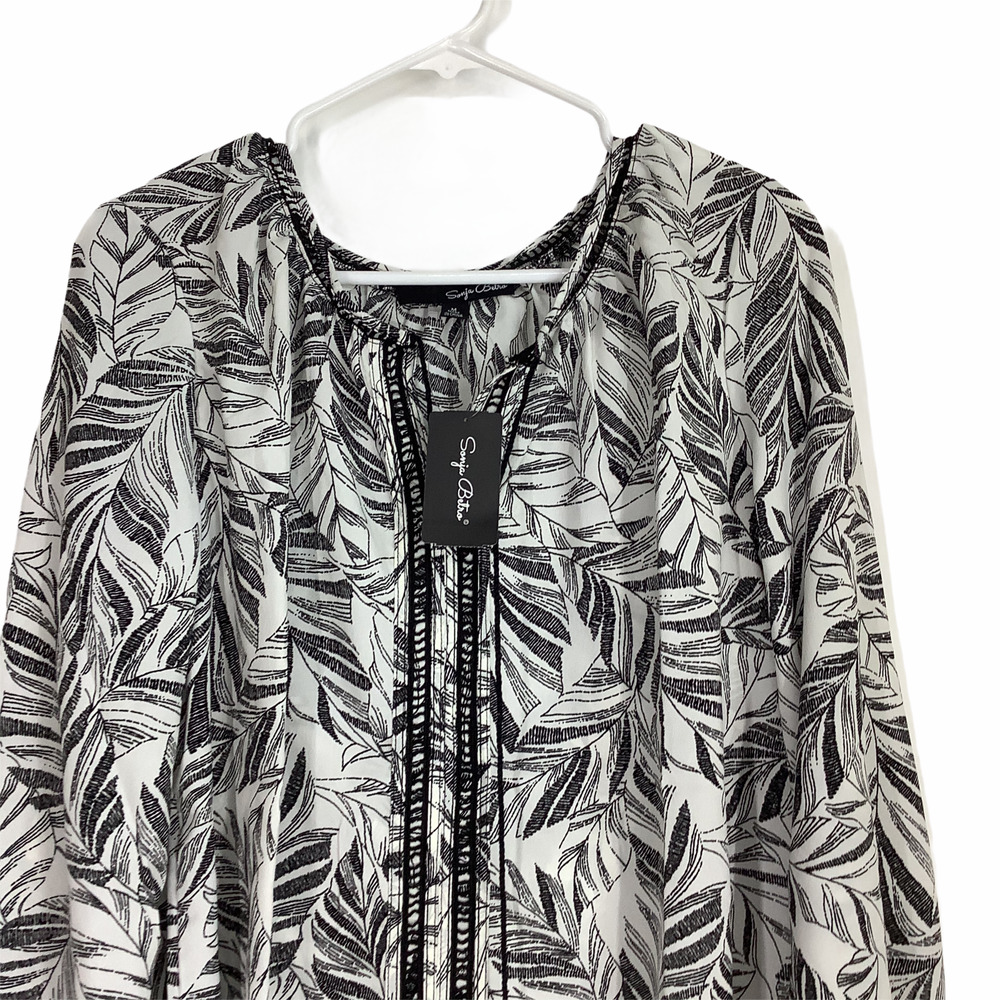 Sonja Betro Black & White Tassel Tie Leaf Blouse M - Picture 4 of 9